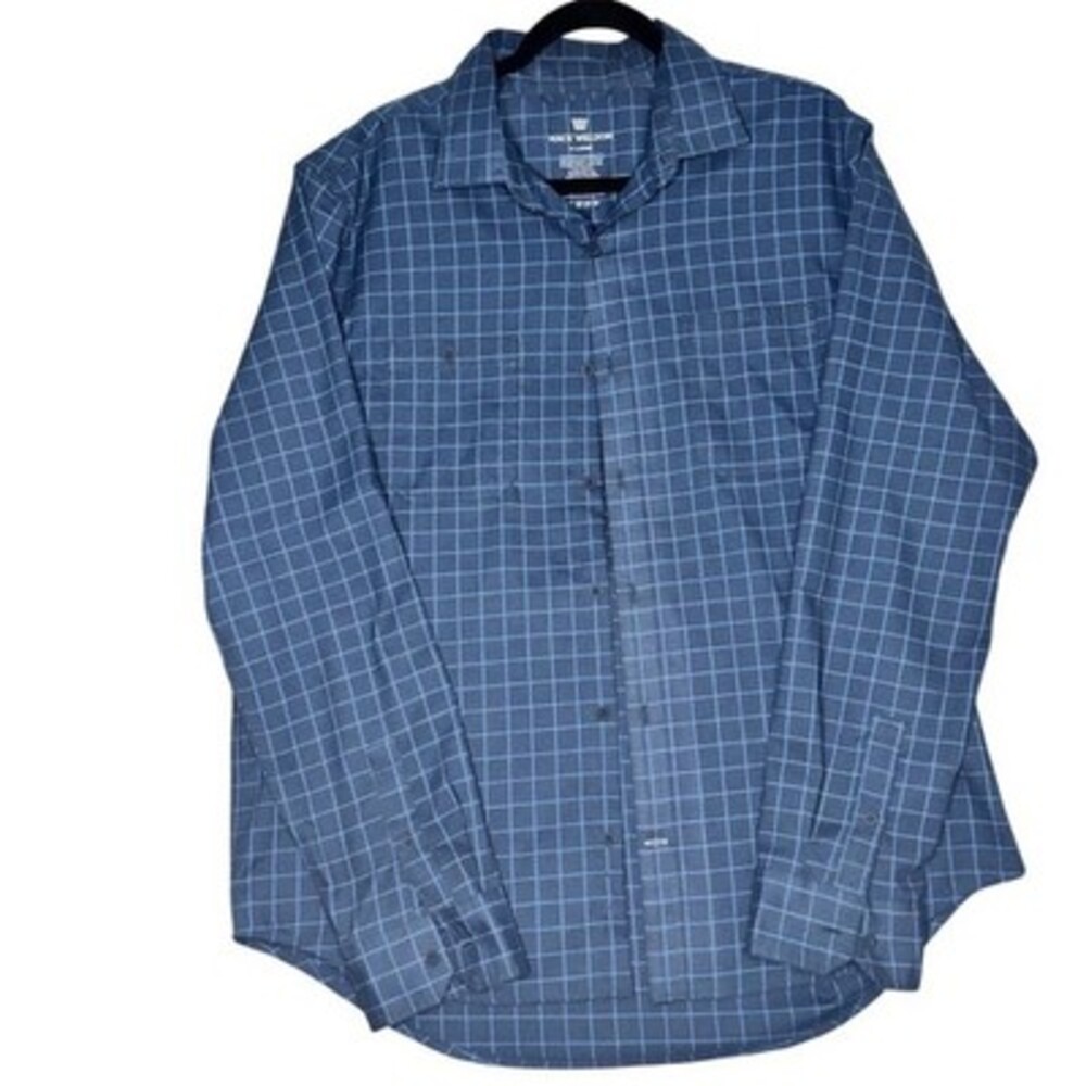 Mack Weldon Shirt Men's XL Blue Windowpane Check Long Sleeve Button-Up